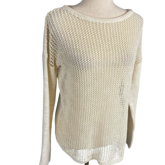 Sundance Crocheted Front Boatneck Sweater Cream Women's Medium - Picture 2 of 6